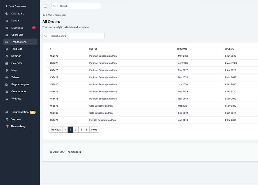 Transactions page preview